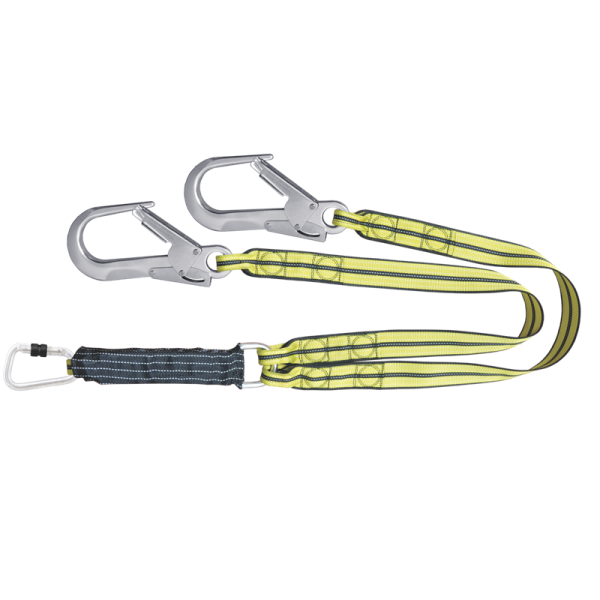 Dobbel energiabsorberende Reim FREEBLAST lengde 1,5 m med en aluminium karabiner og en aluminium stillaskrok ATEX