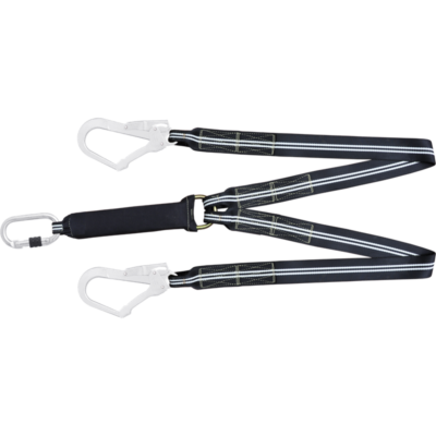 Dobbel stillaskrok 55 mm med skrukarabinkrok 17 mm og falldemper 35 mm lengde 1,5 m, FIREFREE