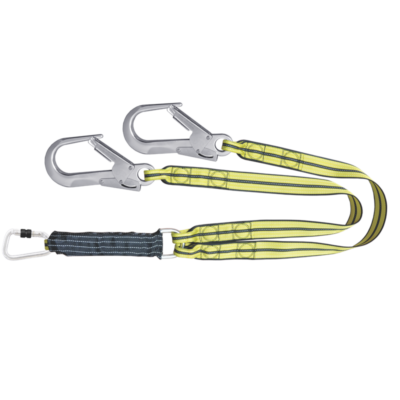 Dobbel energiabsorberende Reim FREEBLAST lengde 1,5 m med en aluminium karabiner og en aluminium stillaskrok ATEX