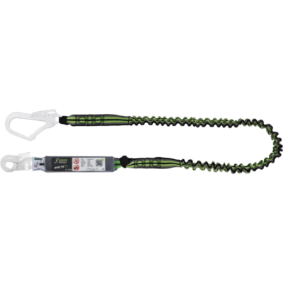 Bånd med falldemper og elastisk justering 1,4-2 mtr med 1 stillaskrok og hurtigkrok 17 mm
